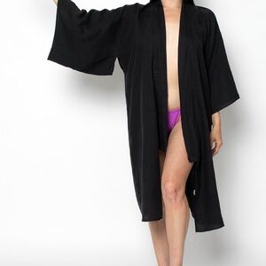 Los Angeles Apparel Black Linen Kimono Robe